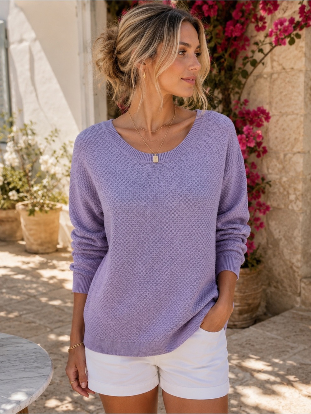Matty M Lavender Textured Knit Pullover Sweater Women’s Small 100% Cotton
